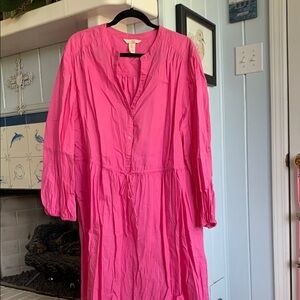 H&M bright pink /adjustable tie waist linen blend fabric dress